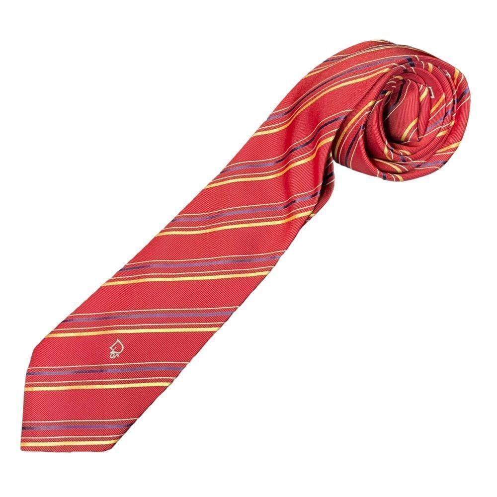 Vintage Christian Dior Red Striped Polyester/Silk Tie